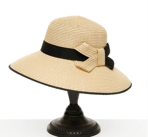 HAT WHITE BLACK WHITE BOW BLACK TRIM MeraVic