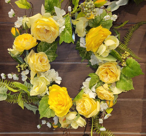 24"  GARDEN  ROSE  & RANUNCULUS WREATH RAZ Imports