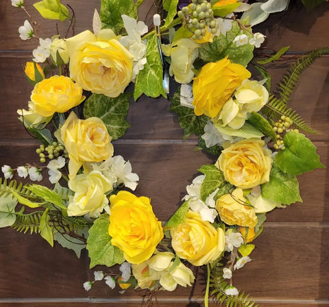 24"  GARDEN  ROSE  & RANUNCULUS WREATH RAZ Imports