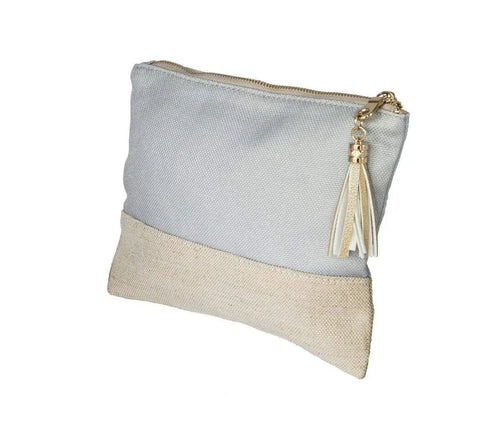 Bella il Fiore Large Gray Linen Purse Pouch with Tassle Bella il Fiore