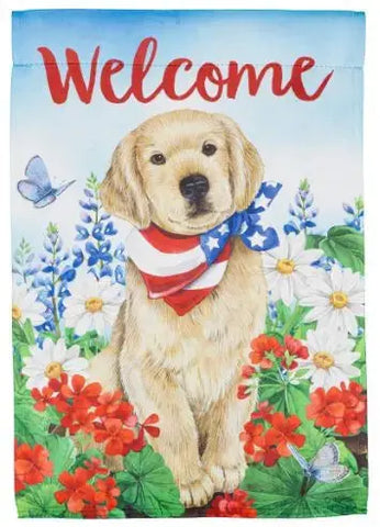 Dog with Patriotic Bandana Garden Suede Flag Evergreen Enterprises