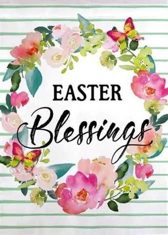 Easter Blessings Wreath Garden Linen Flag Evergreen Enterprises
