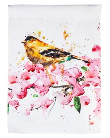 Goldfinch and Cherry Blossoms Garden Satin Flag Evergreen Enterprises