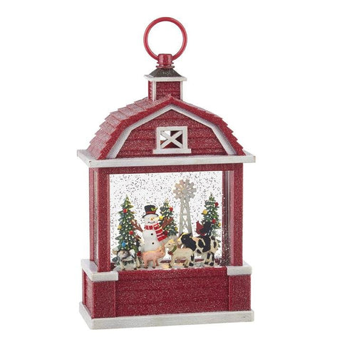 Snowman on the Farm Lighted Water Barn Lantern - Treehouse Gift & Home